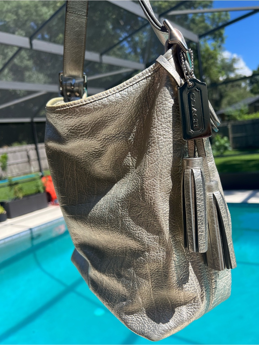 Coach vintage legacy Metallic Silver Duffle Hobo Bag with Tassel Vintage 19894